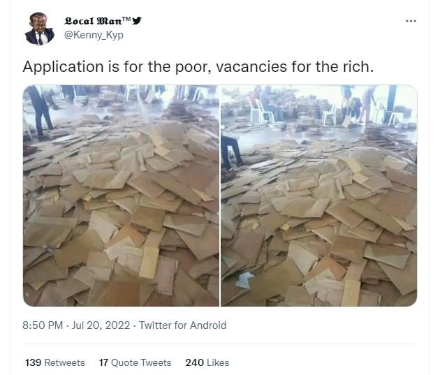 Eocal ołan'y kenny_kyp application is for the poor vacancies for the rich. 8.50