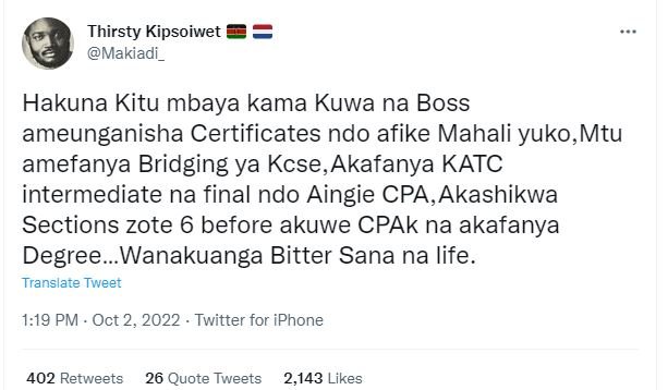 Thirsty kipsoiwet makiadi _ hakuna kitu mbaya kama kuwa na boss ameunganisha cer