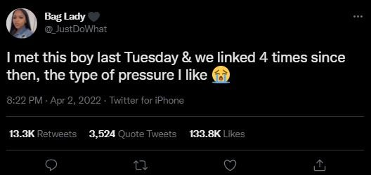 Bag lady _justdowhat imet this boy last tuesday we linked 4 times since then, th