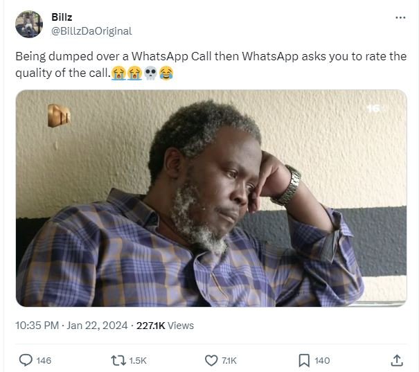 Billz billzdaoriginal being dumped over a whatsapp call then whatsapp asks you t