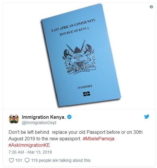Immigration kenya. immigrationdept don't be left behind replace your old passpor