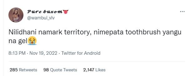 Pure alxom wambui_viv nilidhani namark territory nimepata toothbrush yangu na ge