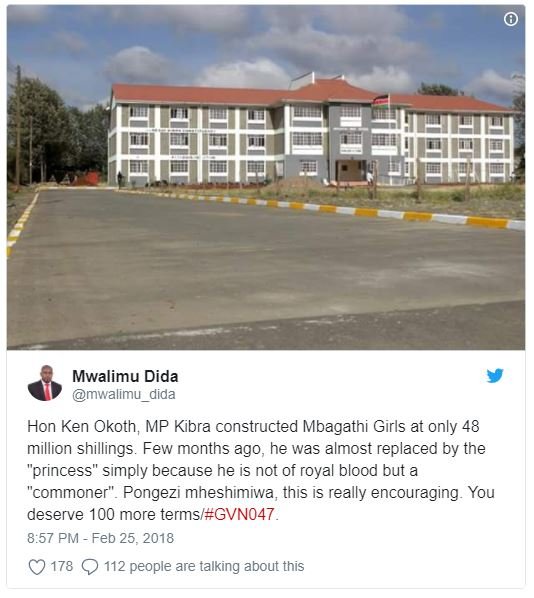 Mwalimu dida mwalimu_dida hon ken okoth mp kibra constructed mbagathi girls at o