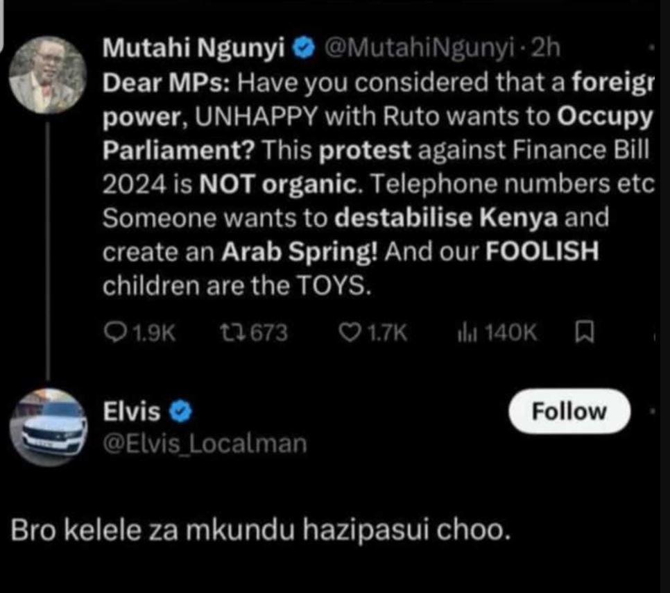 Mutahi ngunyi mutahingunyi . 2h dear mps have you considered that a foreigr powe