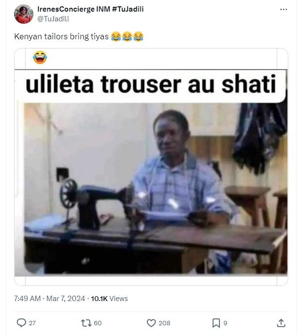 Irenesconcierge inm tujadili tujadili kenyan tailors bring tiyas 2 ulileta trous