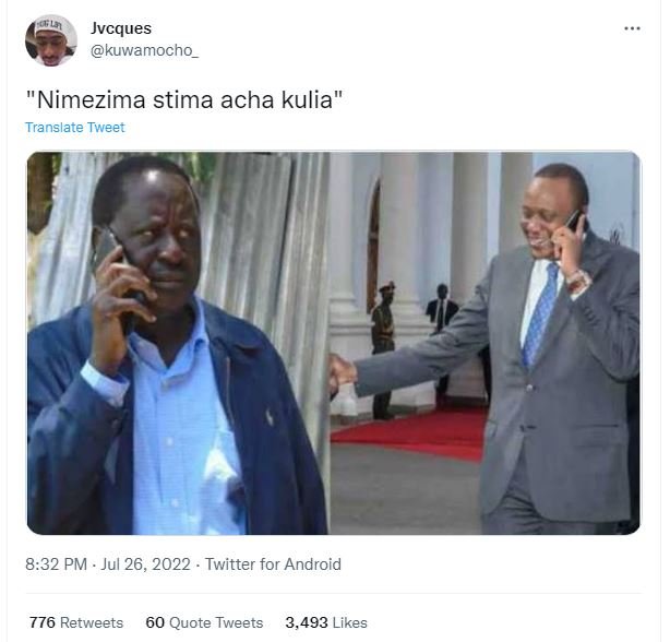 Jvcques kuwamocho 'nimezima stima acha kulia translate tweer 8.32 pm jul 26, twi