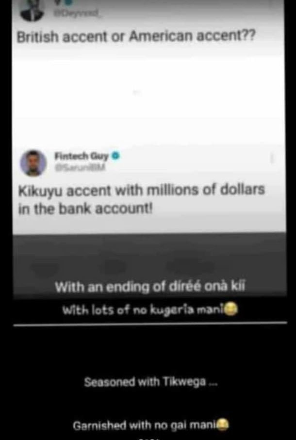 British accent or american accent?? bintecho kikuyu accent with millions of doll