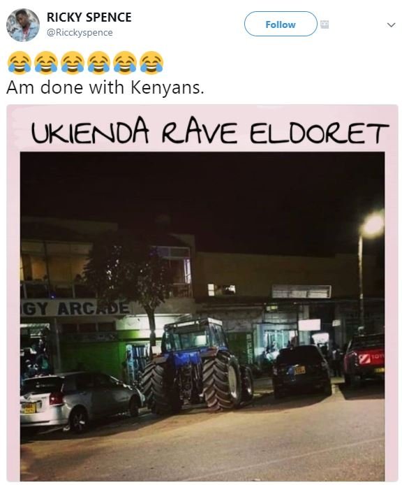 Ricky spence ricckyspence follow am done with kenyans. ukienda rave eldoret giar