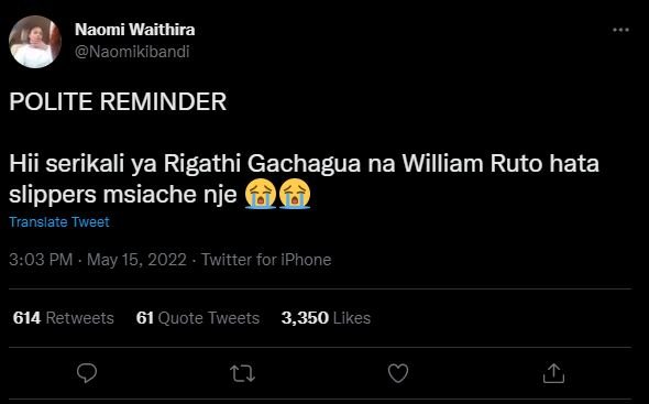 Naomi waithira naomikibandi polite reminder hii serikali ya rigathi gachagua na