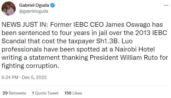Gabriel oguda gabrieloguda news just in former iebc ceo james oswago has been se