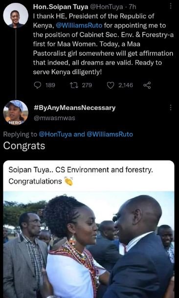 Hon. solpan tuya hontuya thank he, president of the republic of kenya williamsru