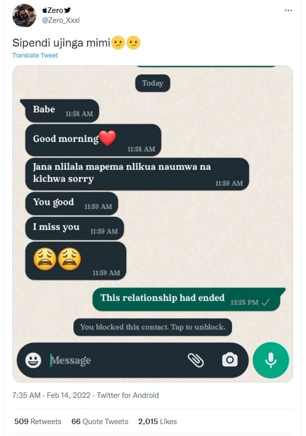 Zero Zero_Xxxl Sipendi ujinga mimi Translate Tweet Today Babe 1158 AM Good morni