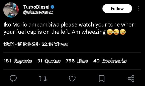 Turbodiesel alexnwanzo follow iko morio ameambiwa please watch your tone when yo