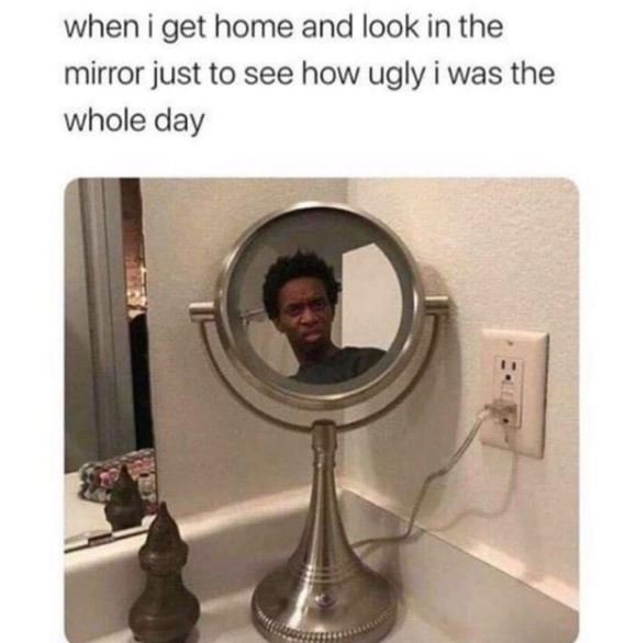 when i get home and look in the mirror just to see how ugly i was the whole day