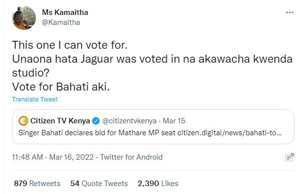 Ms kamaitha kamaitha this one can vote for. unaona hata jaguar was voted in na a