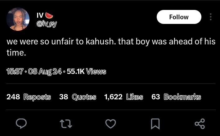 Iv igy follow we were so unfair to kahush. that boy was ahead of his time aug24