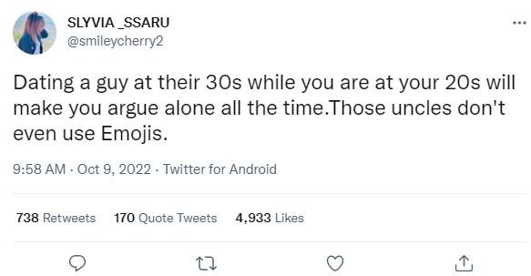 Slyvia ssaru smileycherry2 dating a guy at their 3os while you are at your 2os w