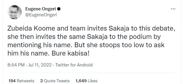 Eugene ongeri 0 eugeneongeri zubeida koome and team invites sakaja to this debat
