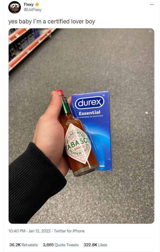 Flexy UziFlexy yes baby lm a certified lover boy durex Essential ABA ScO Pepper'