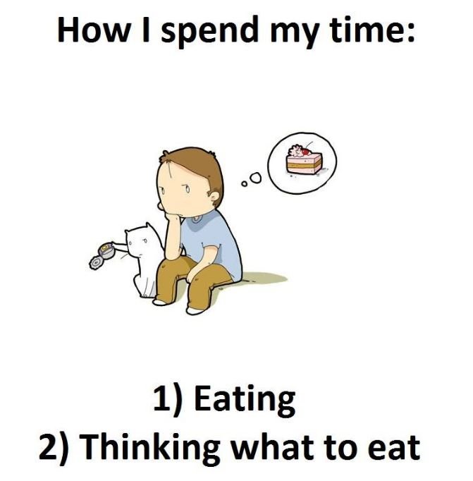 How spend my time 1 eating 2 thinking what to eat