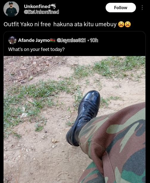 Unkonfined iisunkonfined follow outfit yako ni free hakuna ata kitu umebuy afand