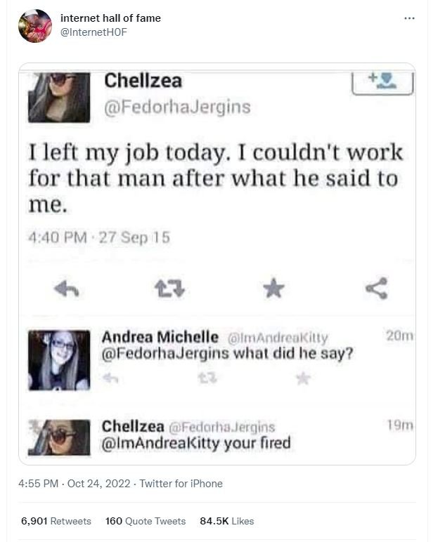 Internet hall of fame internethof chellzea fedorhajergins fleft my job today. i