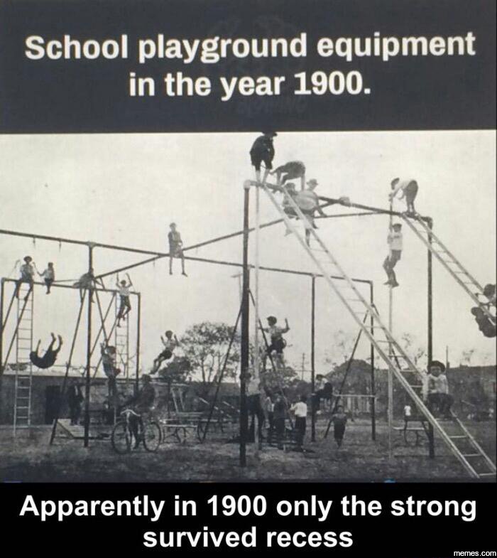 School playground equipment in the year 1900_ apparently in only the strong surv