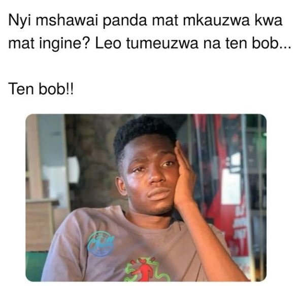 Nyi mshawai panda mat mkauzwa kwa mat ingine? Leo tumeuzwa na ten bob. Ten bobl!