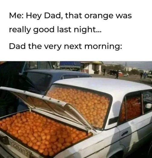 Me hey dad, that orange was really good last night. dad the very next morning