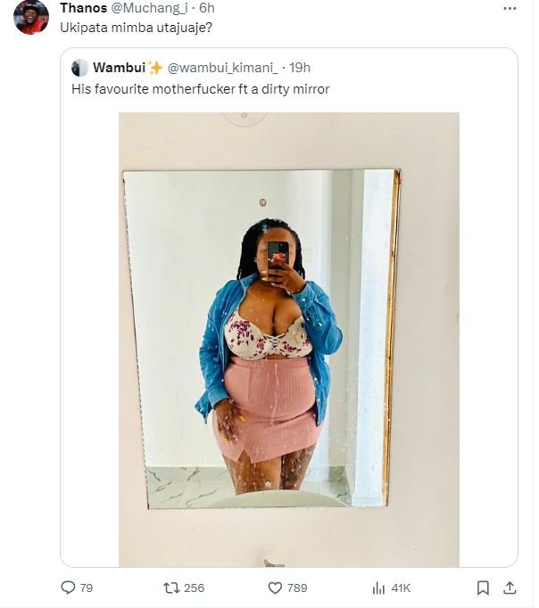 Thanos muchang ukipata mimba utajuaje? wambui wambui_kimani_ 19h his favourite m