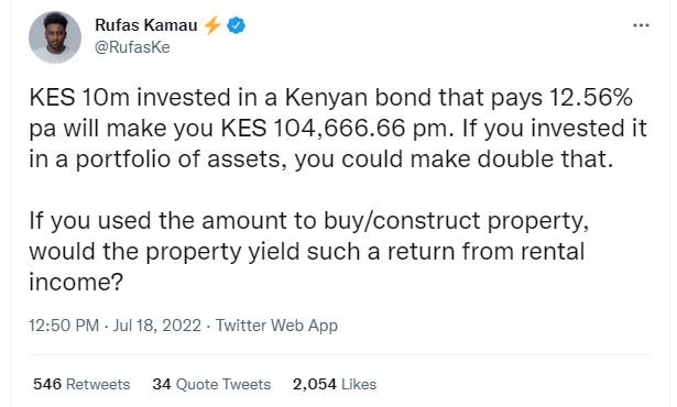 Rufas kamau rufaske kes 1om invested in a kenyan bond that pays 12.56 pa will ma