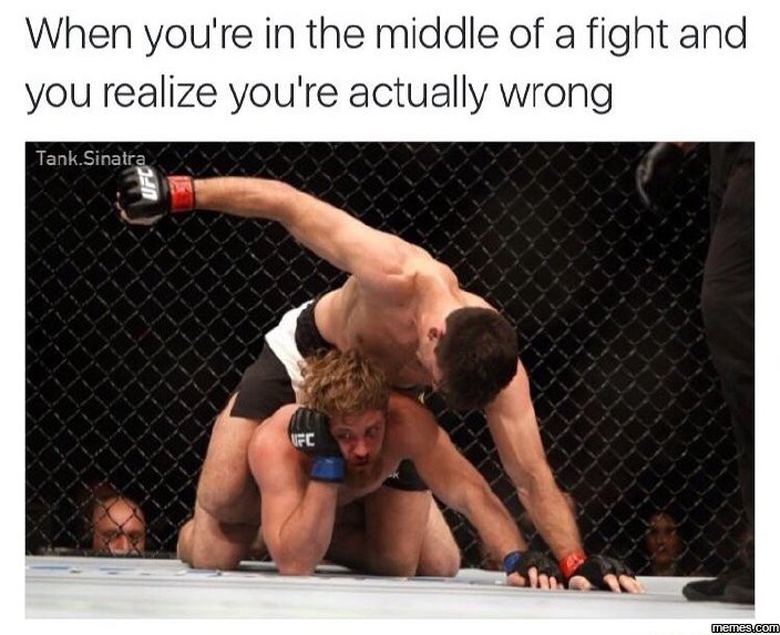 When you're in the middle of a fight and you realize you're actually wrong tank