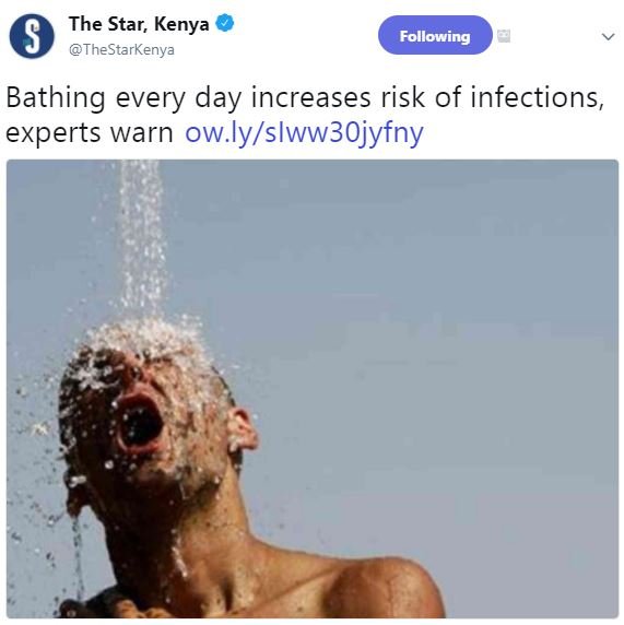 The star, 3 kenya thestarkenya following bathing every day increases risk of inf