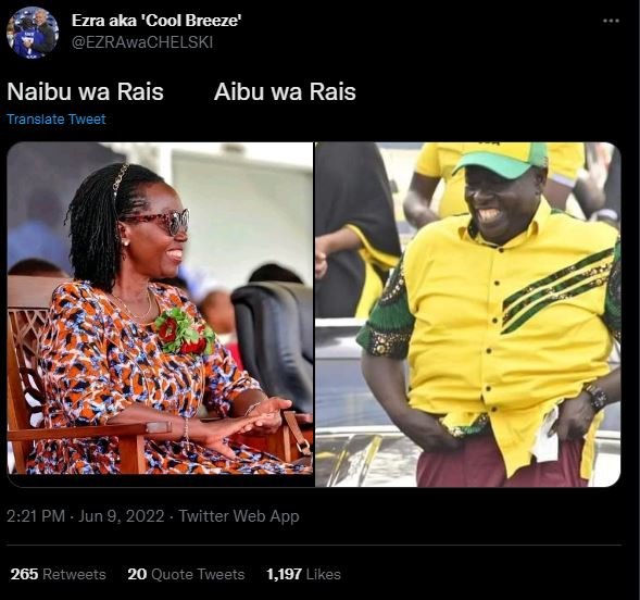 Ezra aka 'cool breeze' ezrawachelski naibu wa rais translate tweet aibu wa rais