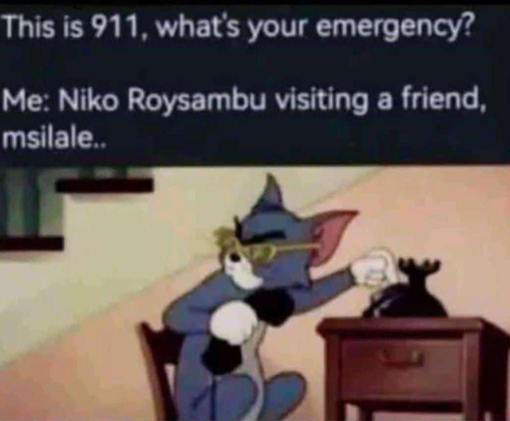 This is 911 0 whats your emergency? me niko roysambu visiting a friend, msilale