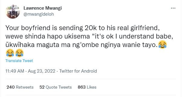 Lawrence mwangi mwangidelon your boyfriend is sending 2ok to his real girlfriend