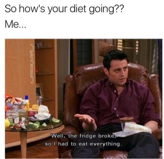 So how's your diet going?? me 5 well , the fridge broker s0 had to eat everythin