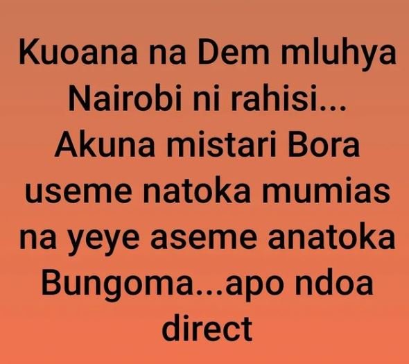 Kuoana na dem mluhya nairobi ni rahisi.. akuna mistari bora useme natoka mumias