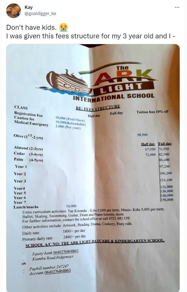 Kay goaldigger_ke Don't have kids. was given this fees structure for my 3 year o
