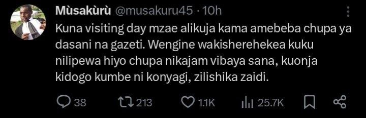 Musakuru musakuru4s 1oh kuna visiting day mzae alikuja kama amebeba chupa ya das