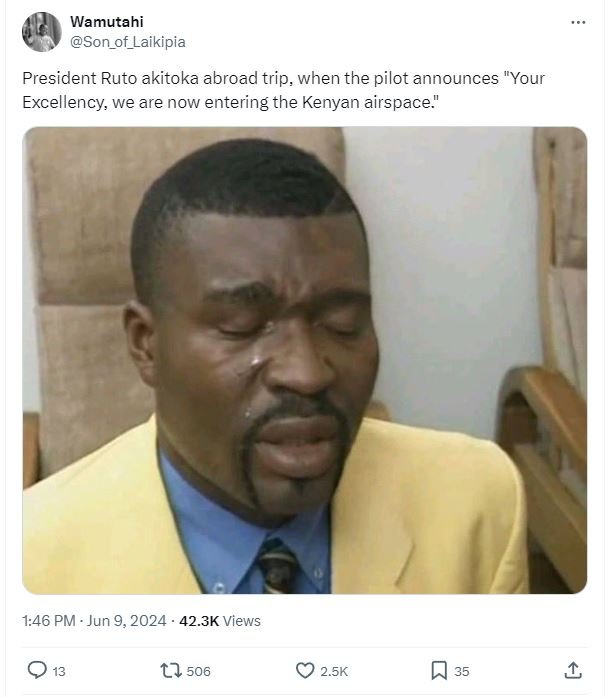 Wamutahi son_of_laikipia president ruto akitoka abroad trip, when the pilot anno