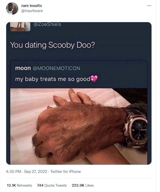 Rare insults insultsrare zoeshiels you dating scooby doo? moon moonemoticon my b