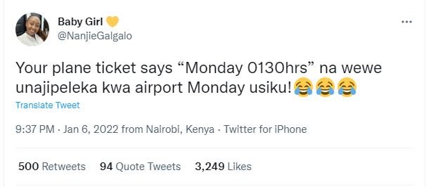 Baby Girl NanjieGalgalo Your plane ticket says Monday 013Ohrs na wewe unajipelek