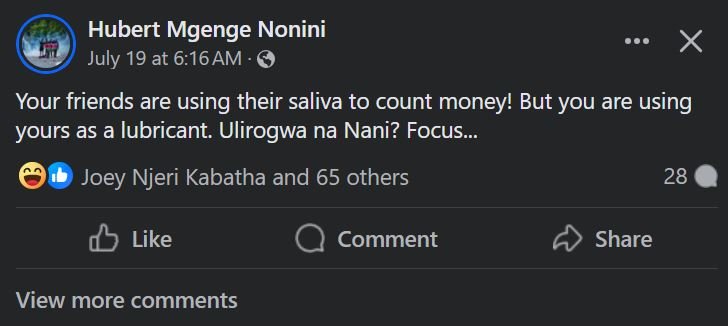 Hubert mgenge nonini july 19 at 6.16am 0 your friends are using their saliva to