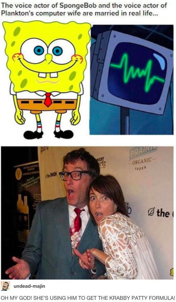 The voice actor of spongebob and the voice actor of plankton's computer wife are