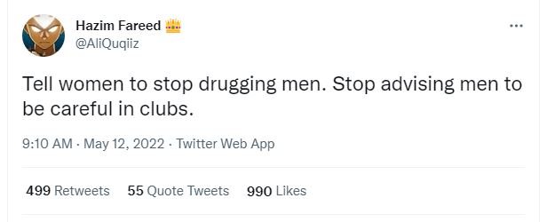 Hazim fareed aliquqiiz tell women to stop drugging men. stop advising men to be