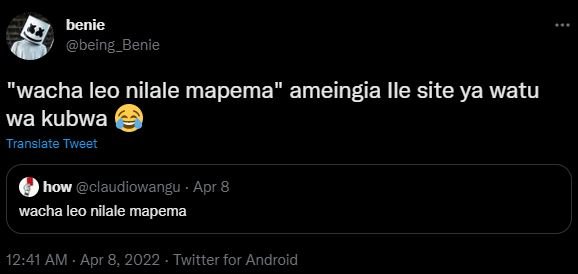 Benie being_benie 'wacha leo nilale mapema ameingia ile site ya watu wa kubwa tr