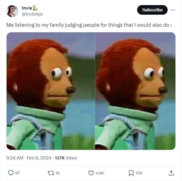 Invis invis4yo subscribe me listening to my family judging people for things tha