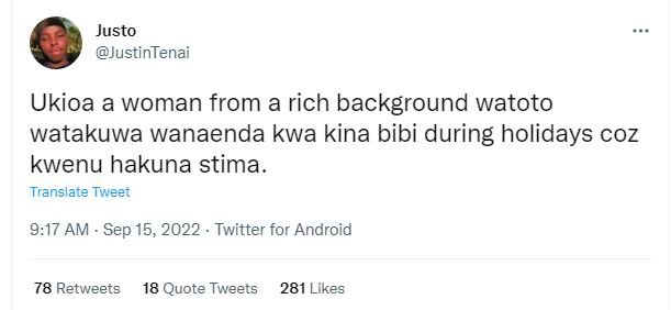 Justo justintenai ukioa a woman from a rich background watoto watakuwa wanaenda