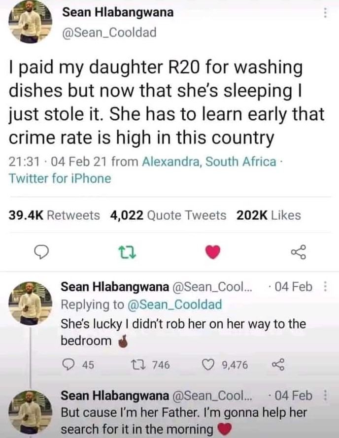 Sean hlabangwana sean_cooldad paid my daughter r2o for washing dishes but now th